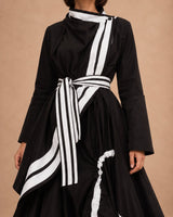 Mara Black Stripe Trim Cotton Shirt Jacket with Belt - Jacket - Mizyana