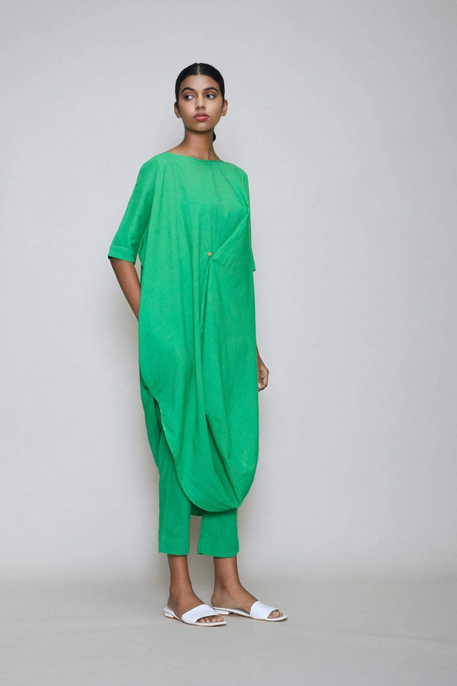 Mati Cowl Button Tunic Set - Green - Two-Piece Set - Mizyana