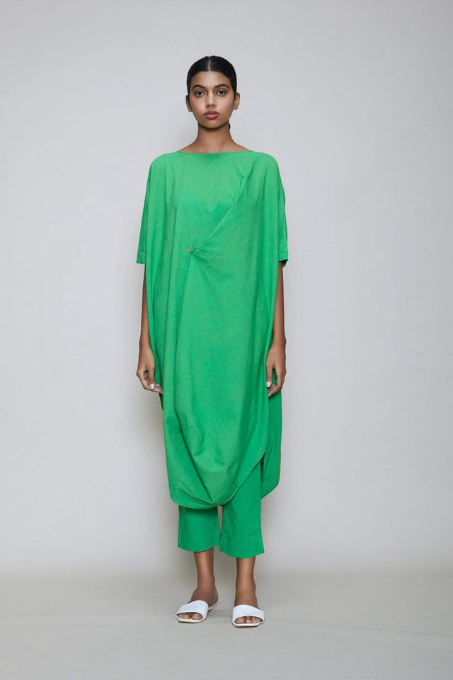 Mati Cowl Button Tunic Set - Green - Two-Piece Set - Mizyana