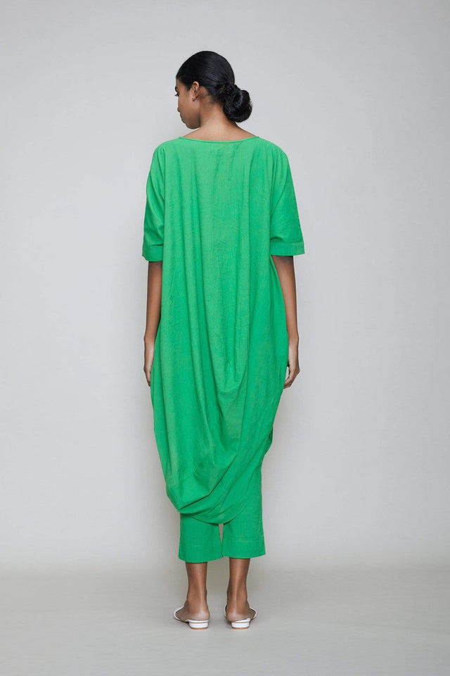 Mati Cowl Button Tunic Set - Green - Two-Piece Set - Mizyana