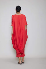 Mati Cowl Button Tunic Set - Red - Two-Piece Set - Mizyana