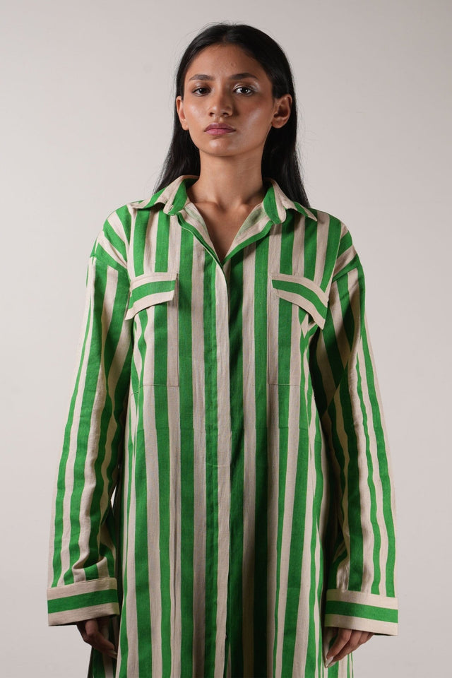 Mati Green Striped Tunic Shirt Dress - Dress - Mizyana