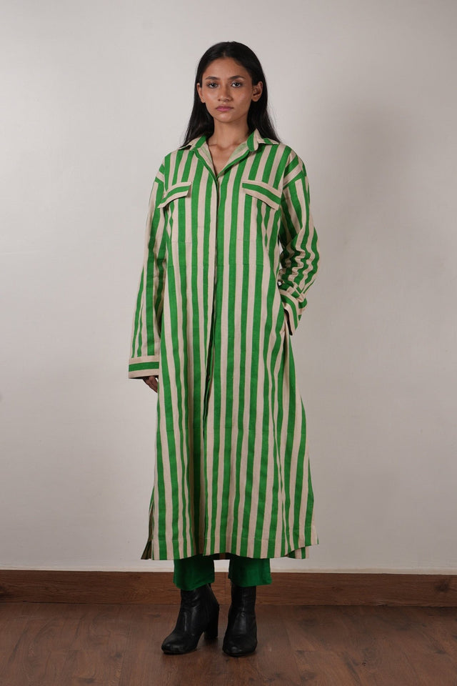 Mati Green Striped Tunic Shirt Dress - Dress - Mizyana
