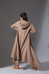 Mati Hooded Koza Beige Dress & Overlay Set - Dress - Mizyana