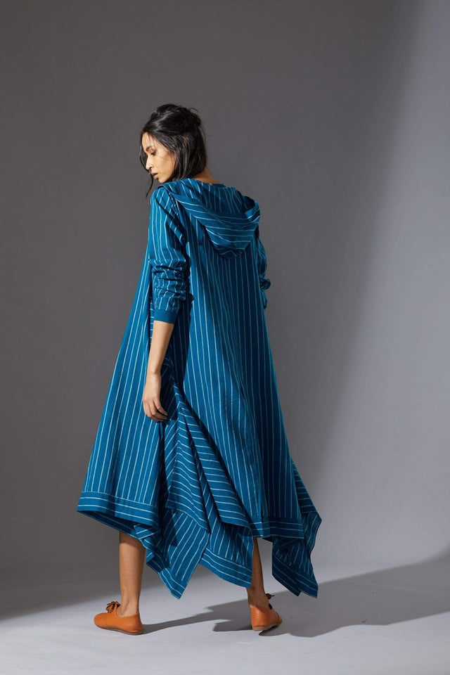Mati Hooded Koza Blue Dress & Overlay Set - Dress - Mizyana