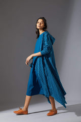 Mati Hooded Koza Blue Dress & Overlay Set - Dress - Mizyana