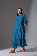 Mati Overlap Blue Striped Tunic Set with Pants - Two-Piece Set - Mizyana