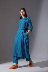 Mati Overlap Blue Striped Tunic Set with Pants - Two-Piece Set - Mizyana