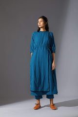 Mati Overlap Blue Striped Tunic Set with Pants - Two-Piece Set - Mizyana