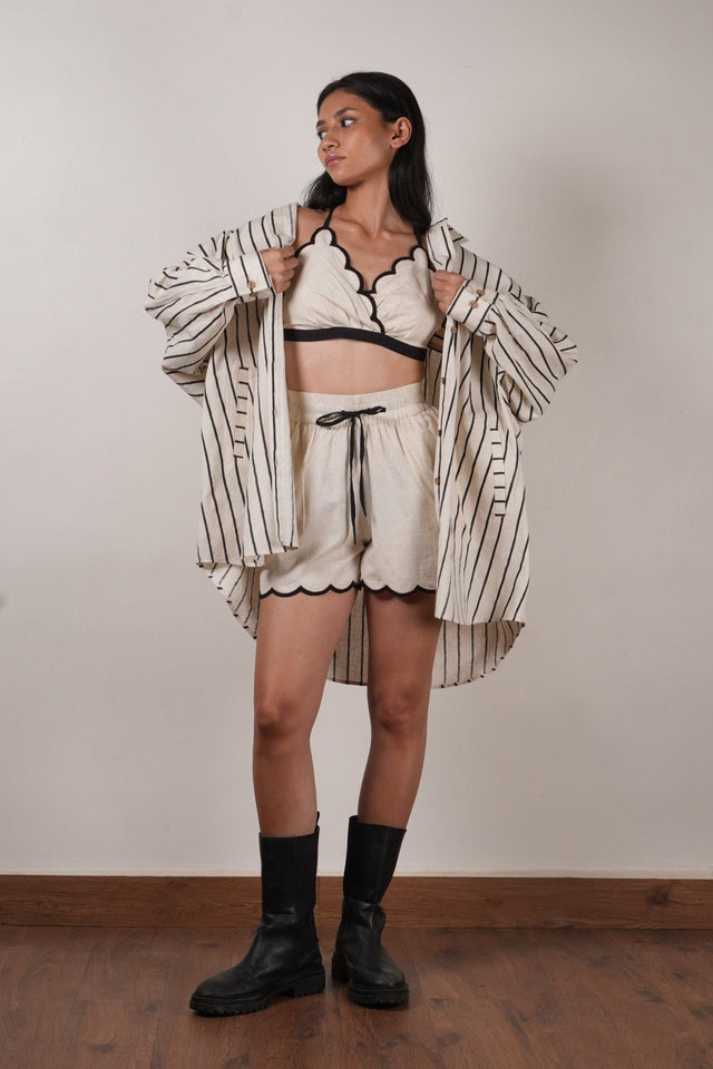 Mati Oversized Striped Shirt-Oatmeal - Shirt - Mizyana