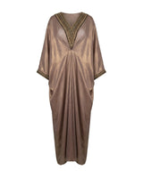 Mauve Shimmer Pleated Drape Kaftan with Zardosi Trim - Kaftan - Mizyana