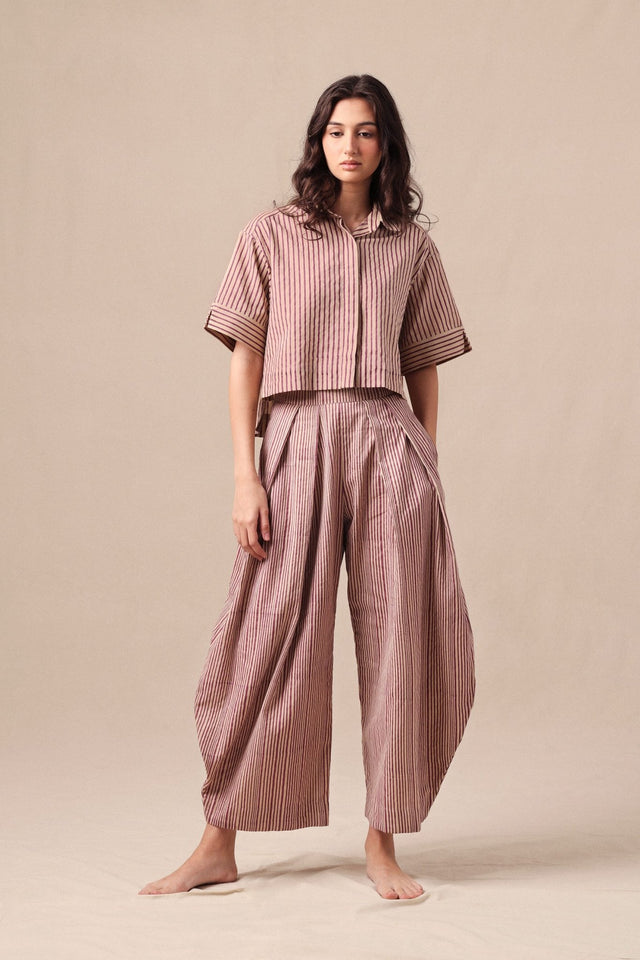 Mauve Striped Barrel Pants - Trousers - Mizyana