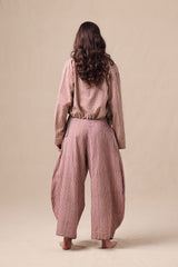 Mauve Striped Bodysuit Barrel Pants and Crop Jacket Co-Ord Set (3 PCS) - Three-Piece Set - Mizyana