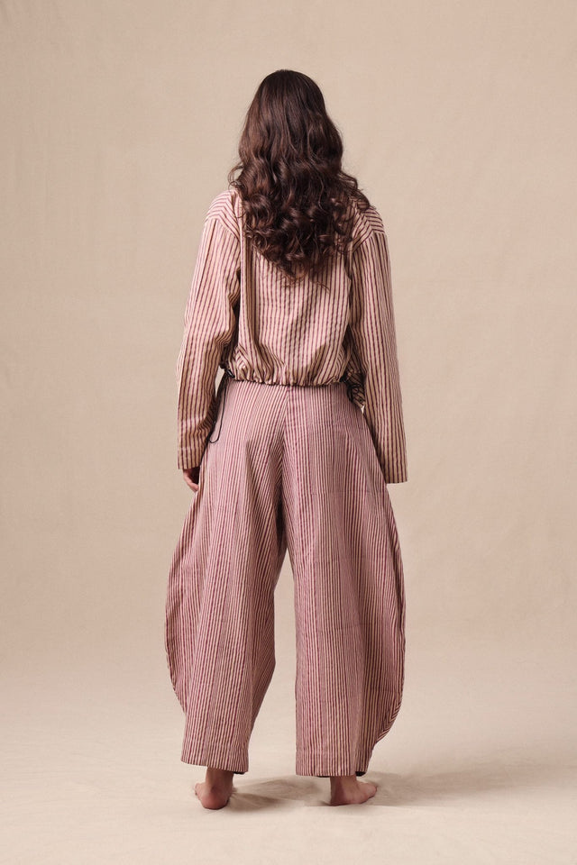 Mauve Striped Bodysuit Barrel Pants and Crop Jacket Co-Ord Set (3 PCS) - Three-Piece Set - Mizyana
