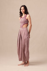 Mauve Striped Bodysuit & Barrel Pants Co-Ord Set (2 PCS) - Co-ord Set - Mizyana