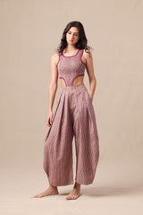 Mauve Striped Bodysuit & Barrel Pants Co-Ord Set (2 PCS) - Co-ord Set - Mizyana