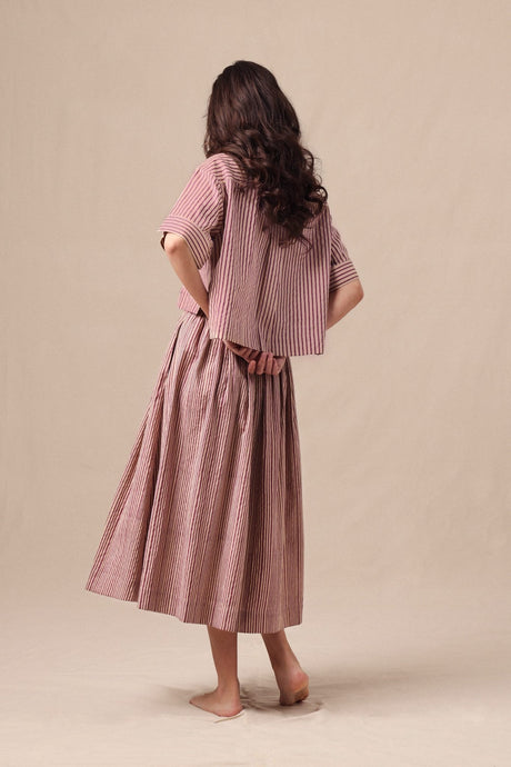 Mauve Striped Box Pleated Skirt - Skirt - Mizyana