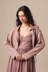 Mauve Striped Corset Dress & Crop Jacket Set (2 PCS) - Two-Piece Set - Mizyana