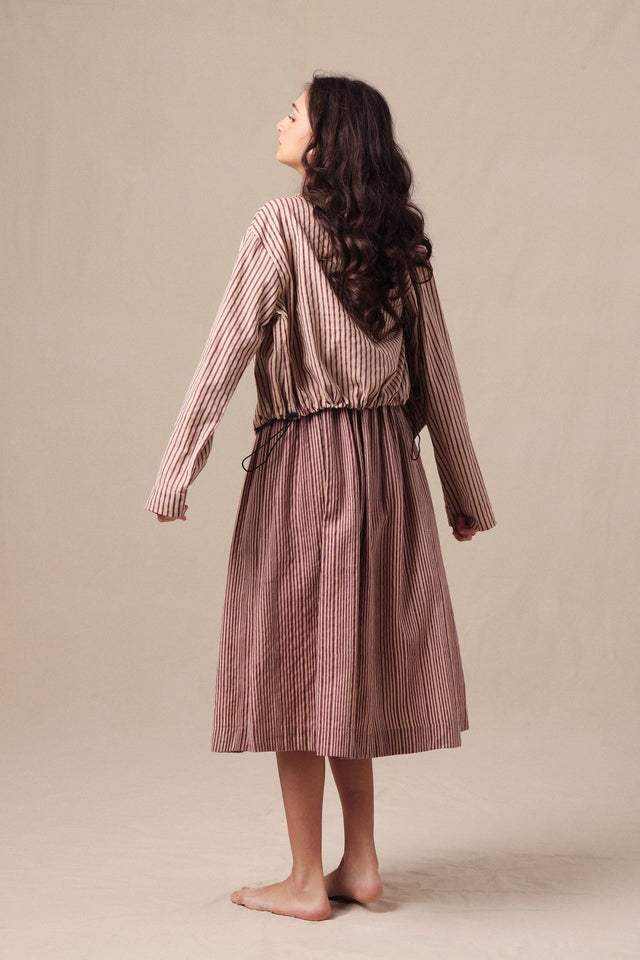 Mauve Striped Corset Dress & Crop Jacket Set (2 PCS) - Two-Piece Set - Mizyana