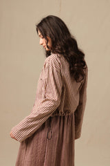 Mauve Striped Corset Dress & Crop Jacket Set (2 PCS) - Two-Piece Set - Mizyana