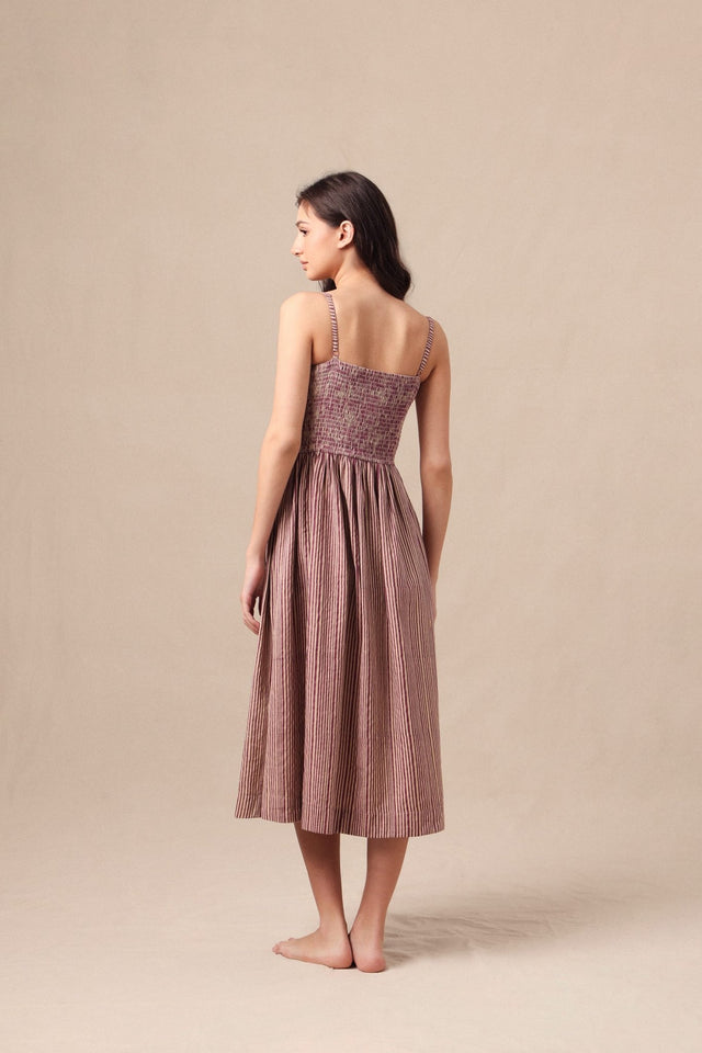 Mauve Striped Corset Dress - Dress - Mizyana