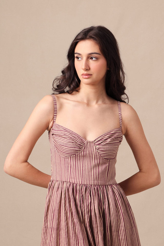 Mauve Striped Corset Dress - Dress - Mizyana