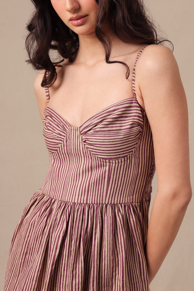 Mauve Striped Corset Dress - Dress - Mizyana