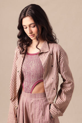 Mauve Striped Crop Jacket - Jacket - Mizyana