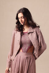 Mauve Striped Crop Jacket - Jacket - Mizyana