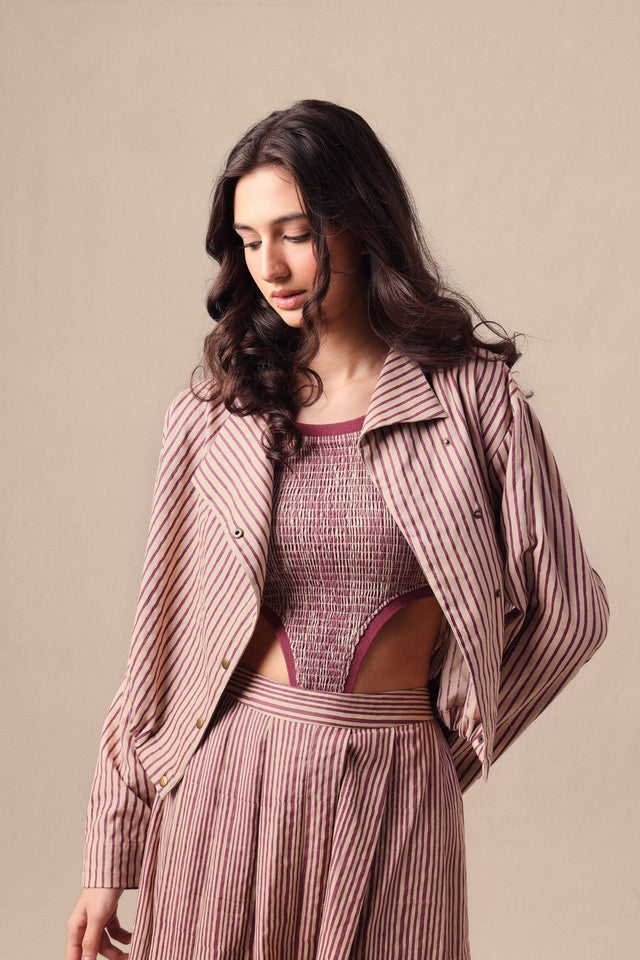 Mauve Striped Crop Jacket - Jacket - Mizyana