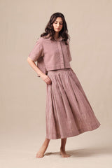 Mauve Striped Ekin Crop Shirt & Box Pleated Skirt Co-Ord Set (2 PCS) - Two-Piece Set - Mizyana
