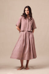 Mauve Striped Ekin Crop Shirt & Box Pleated Skirt Co-Ord Set (2 PCS) - Two-Piece Set - Mizyana