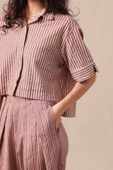Mauve Striped Ekin Crop Shirt - Shirt - Mizyana