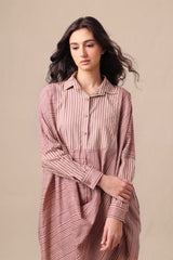Mauve Striped Shirt Cowl Tunic & SE Pants Co-Ord Set (2 PCS) - Two-Piece Set - Mizyana
