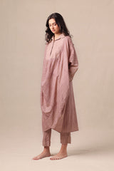 Mauve Striped Shirt Cowl Tunic & SE Pants Co-Ord Set (2 PCS) - Two-Piece Set - Mizyana
