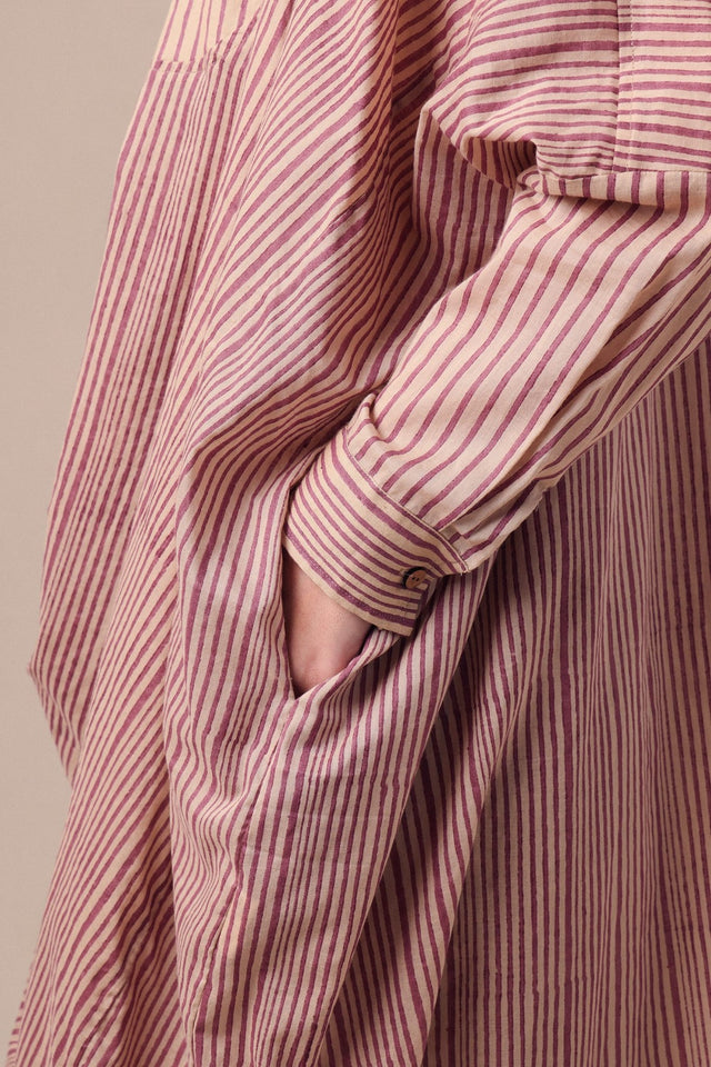 Mauve Striped Shirt Cowl Tunic & SE Pants Co-Ord Set (2 PCS) - Two-Piece Set - Mizyana