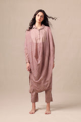 Mauve Striped Shirt Cowl Tunic & SE Pants Co-Ord Set (2 PCS) - Two-Piece Set - Mizyana