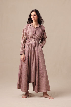 Mauve Striped Shirt Sphara Jumpsuit - Jumpsuit - Mizyana