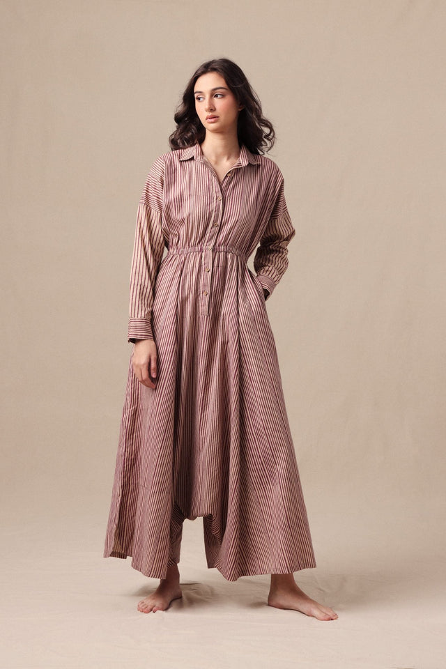 Mauve Striped Shirt Sphara Jumpsuit - Jumpsuit - Mizyana