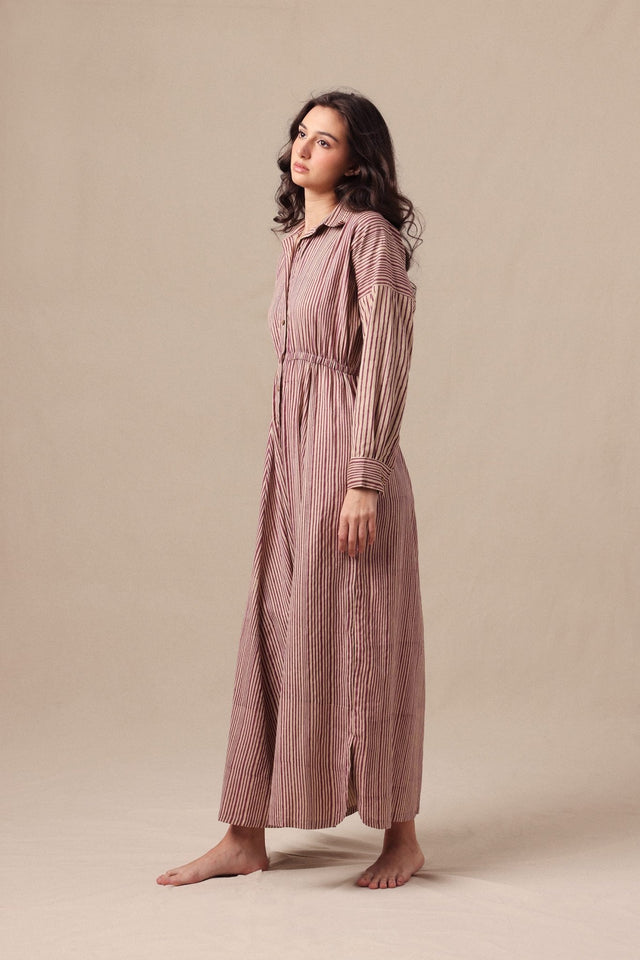 Mauve Striped Shirt Sphara Jumpsuit - Jumpsuit - Mizyana