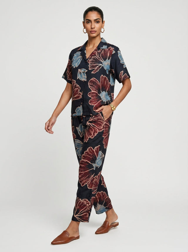 May Black Modal Floral Co-ord set - Co-ord Set - Mizyana