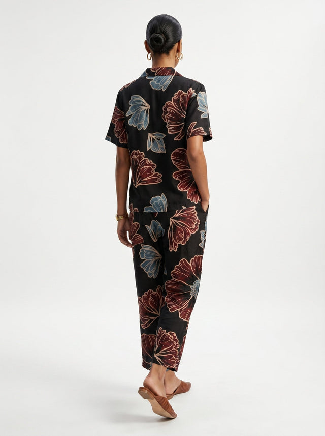 May Black Modal Floral Co-ord set - Co-ord Set - Mizyana