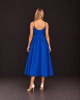 Medium Indigo Gathered Handwoven Mulberry Silk Midi Dress - Dress - Mizyana