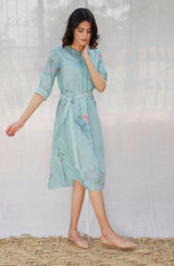 Mint Front Pleat Slip Linen Dress - Dress - Mizyana