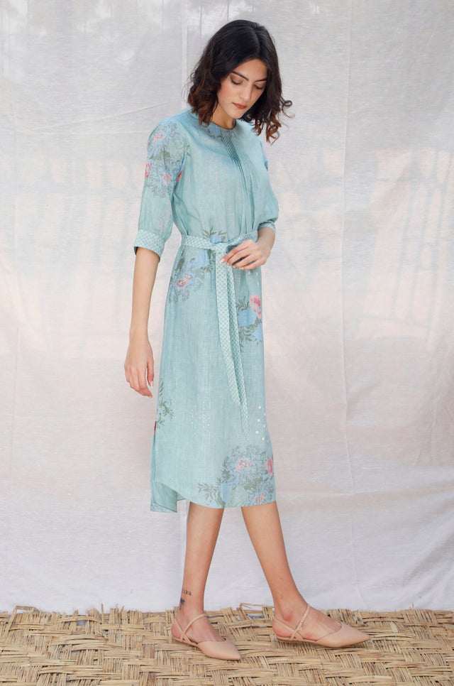 Mint Front Pleat Slip Linen Dress - Dress - Mizyana