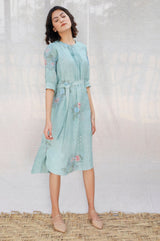 Mint Front Pleat Slip Linen Dress - Dress - Mizyana