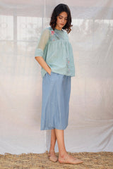 Mint Green Multi Printed Panelled Linen Top - Shirt - Mizyana