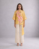 Mirza Butter Yellow Floral Chanderi Silk Top and Flap Pant Two-Piece Set - Two-Piece Set - Mizyana