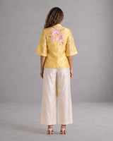 Mirza Butter Yellow Floral Chanderi Silk Top and Flap Pant Two-Piece Set - Two-Piece Set - Mizyana