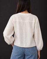 Mogra Ivory Organic Kala Cotton Blouse with Balloon Sleeves - Blouse - Mizyana